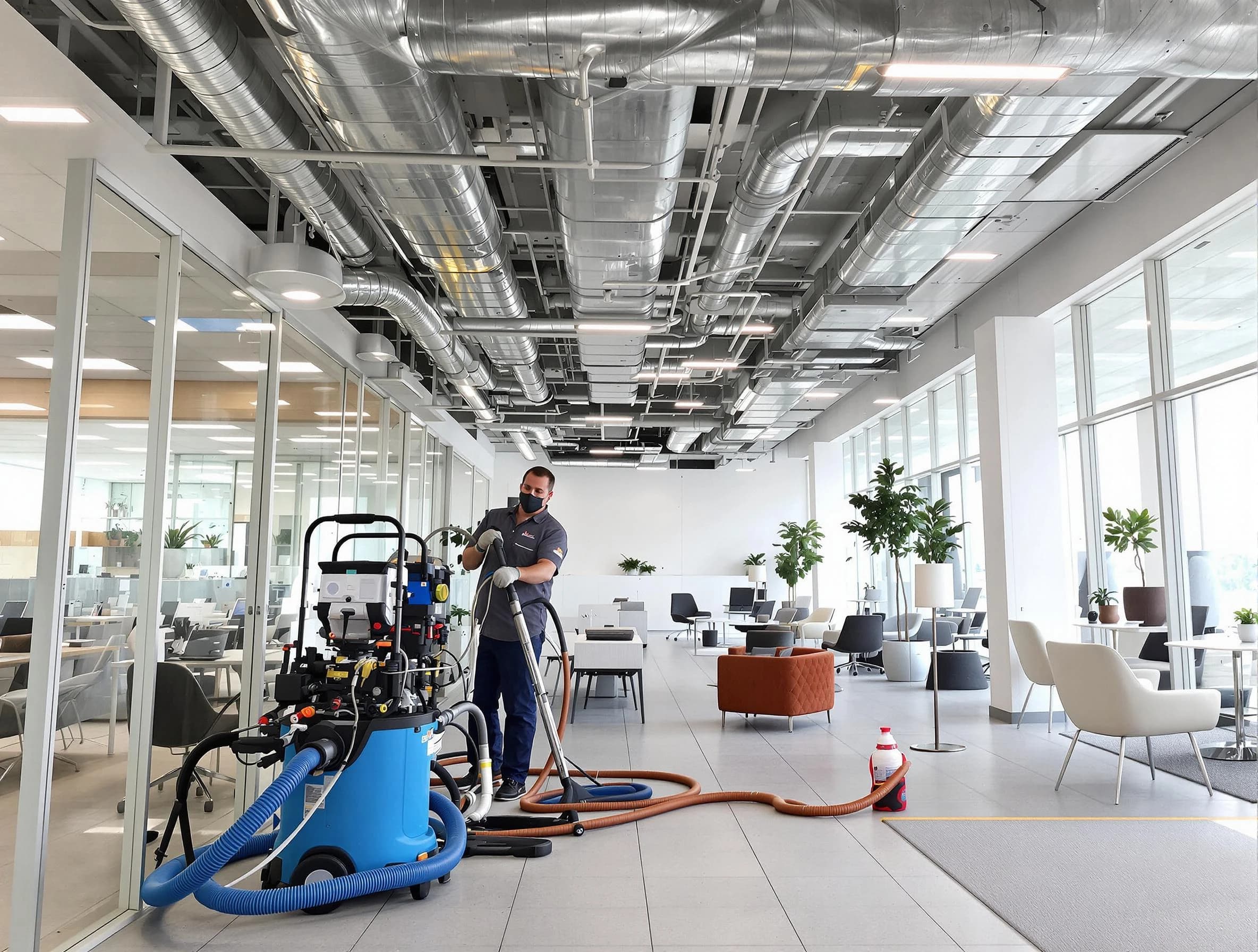 Corona Air Duct Cleaning team conducting comprehensive commercial duct cleaning at a business location in Corona