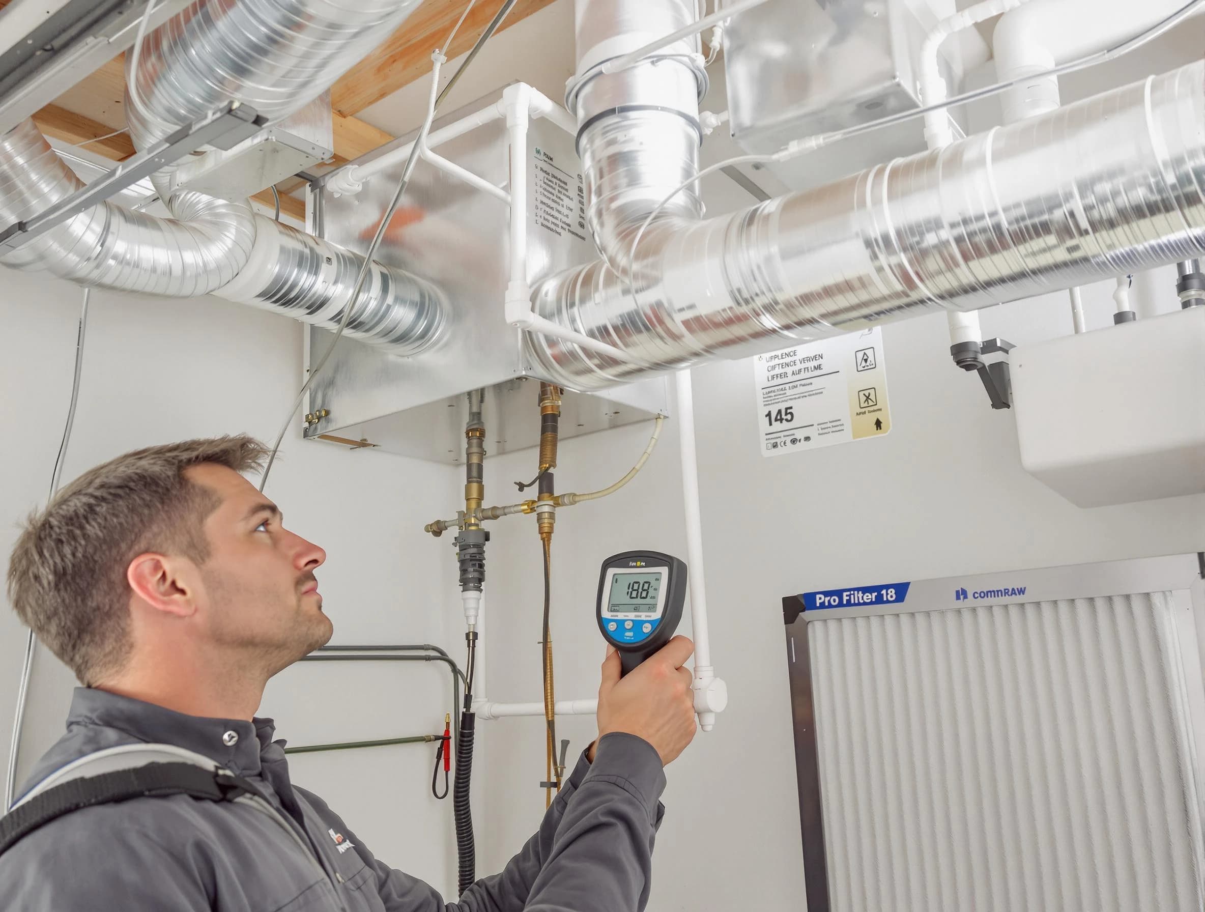 Corona Air Duct Cleaning expert conducting detailed filter system inspection using diagnostic tools in Corona