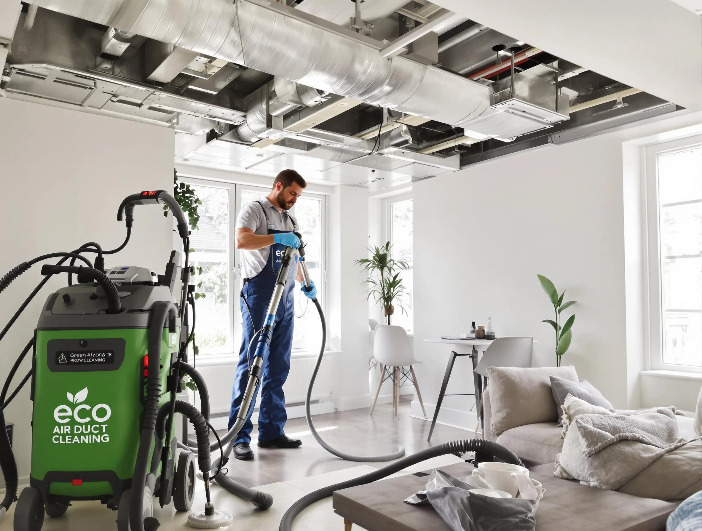 Corona Air Duct Cleaning technician performing eco-friendly duct cleaning using sustainable methods in Corona