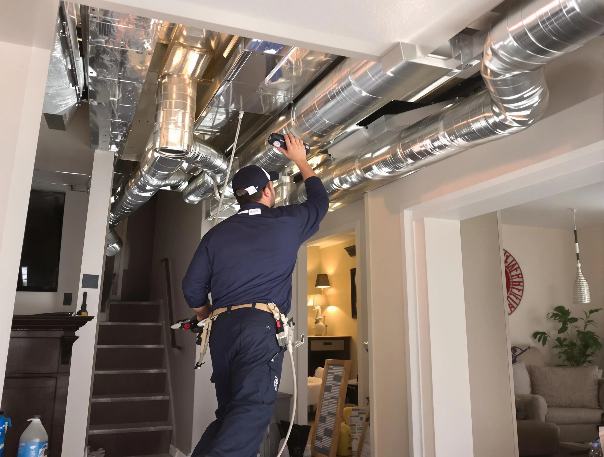 Corona Air Duct Cleaning expert performing specialized duct cleaning in a mobile home in Corona