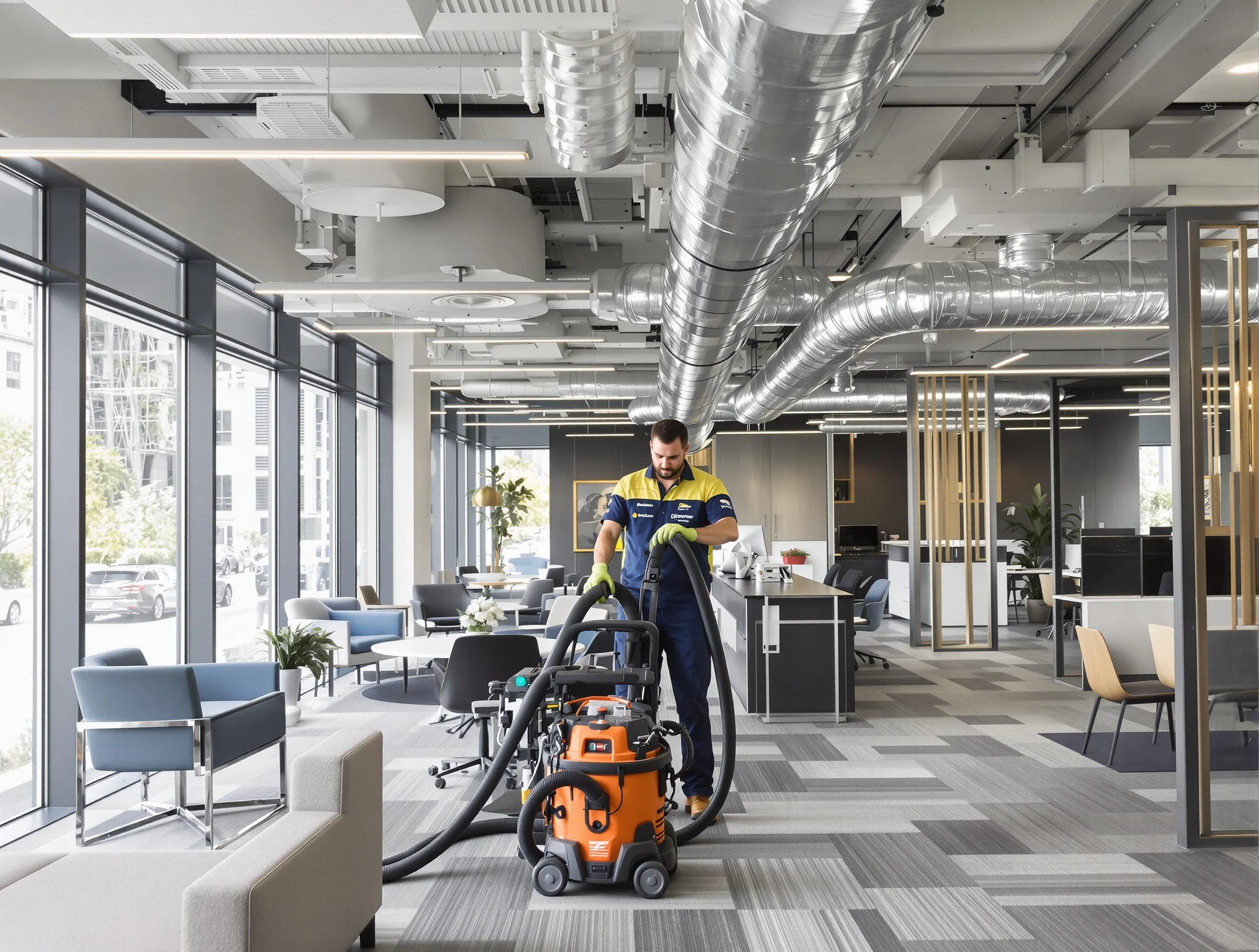 Corona Air Duct Cleaning team performing thorough commercial duct cleaning at a Corona business center